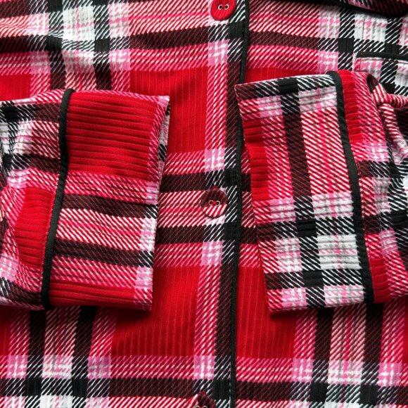 Laura Ashley Red Plaid Button-Up Long Sleeve Nightshirt Womens Size Large - Picture 4 of 8